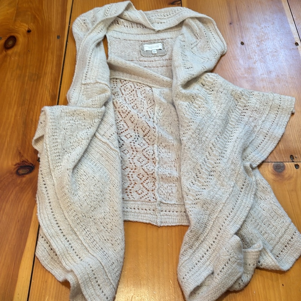 ANGEL OF THE NORTH XS/S Cream Wool Blend Knit Sleeveless Cardi Cardigan Drape